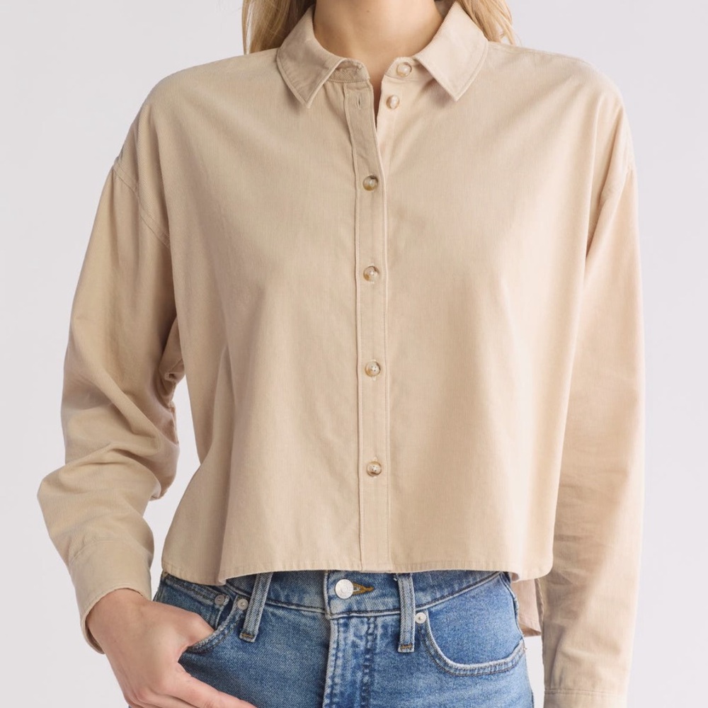 Madewell Cotton Corduroy Button Up Crop Top